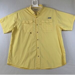 Columbia PFG Fishing Shirt Mens XXL Button Up Short Sleeve Vented Outdoor Yellow